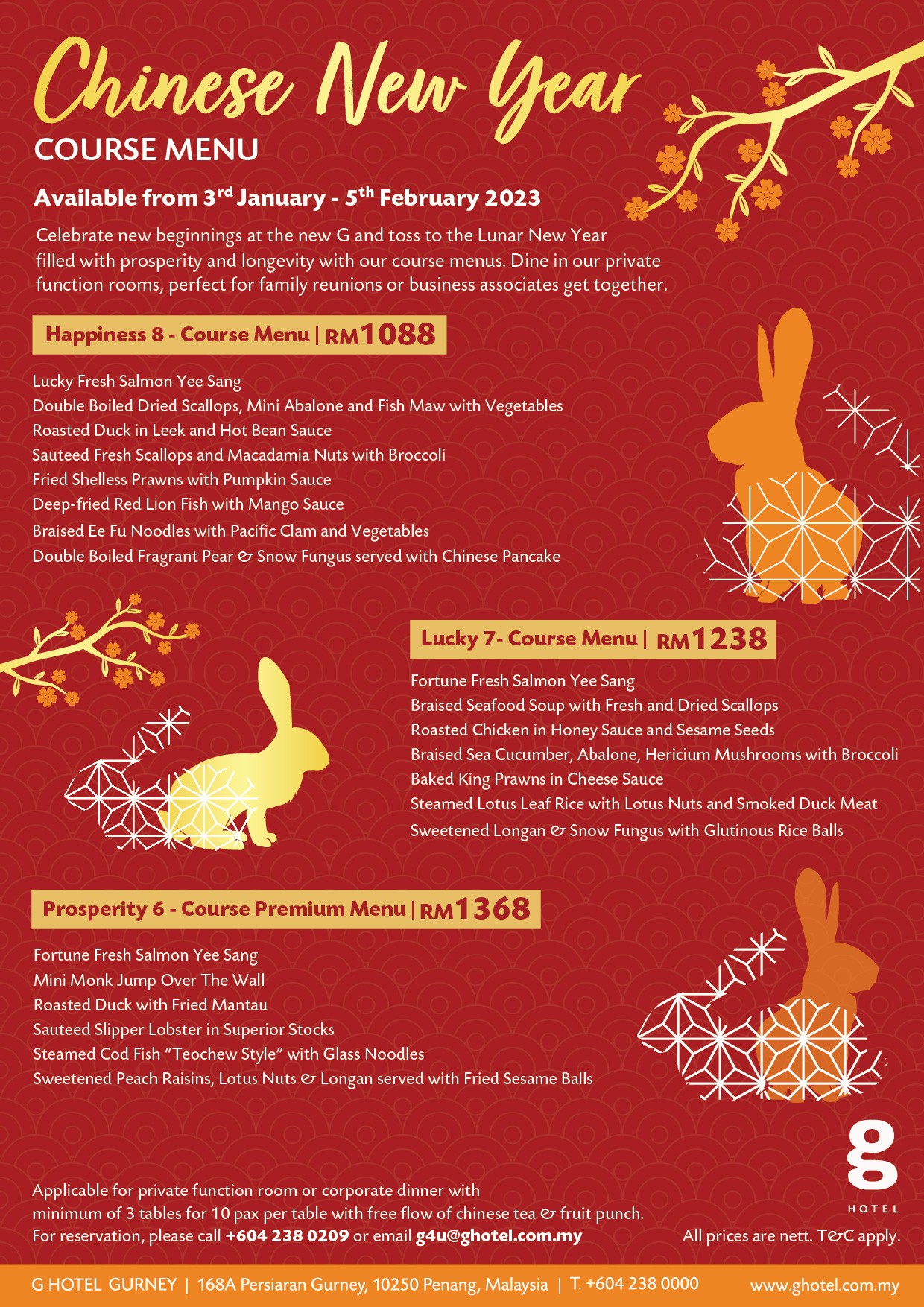 Chinese New Year Course Menu by G Hotel