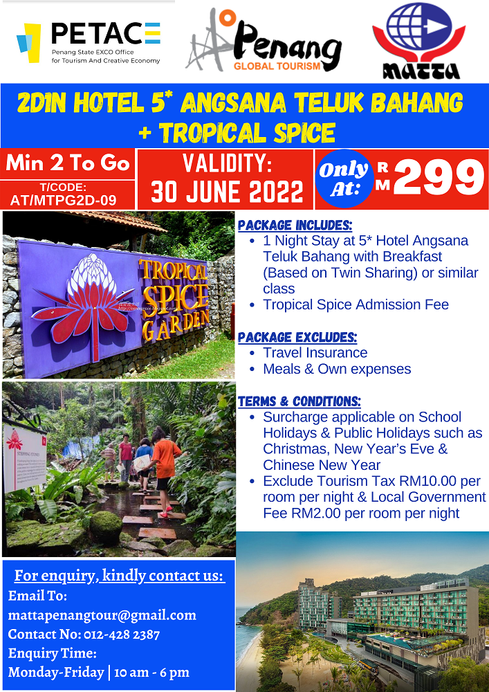 2D1N Hotel 5* Angsana Teluk Bahang + Tropical Spice