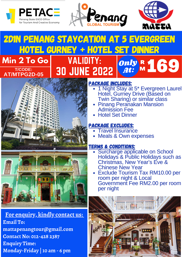 2D1N Penang Staycation at 5 Evergreen Hotel Gurney + Hotel Set Dinner